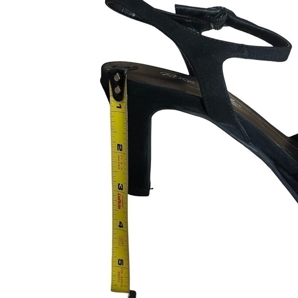 Rose Petals Black Heels Rhinestone Open Toe Size 8 - Picture 5 of 7